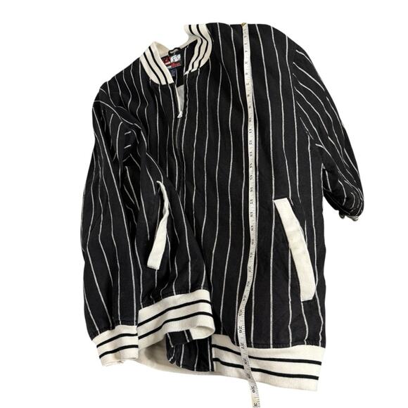 Vintage Raw Blue Full Zip Linen Blend Pin Striped Sport Varsity Jacket Mens 3XL - Picture 4 of 11